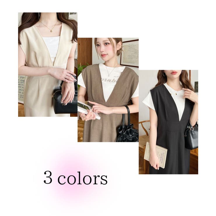 リネンライクVネックジャンパースカート | moment+ | 詳細画像2 