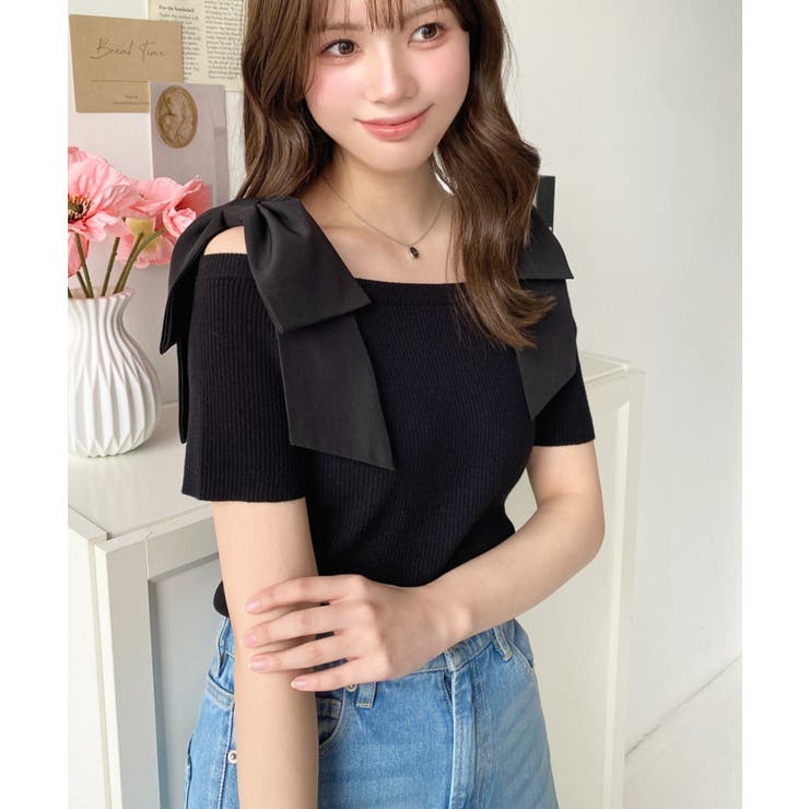 リボンストラップオフショル半袖ニットプルオーバー | moment+ | 詳細画像15 