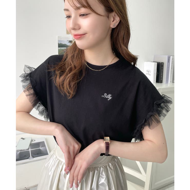 綿100%フリルスリーブリボンプリントTシャツ | moment+ | 詳細画像8 