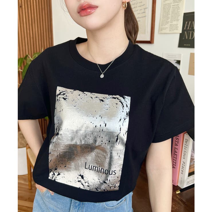 ヴィンテージライク箔プリント半袖Tシャツ[品番：ERMW0000199
