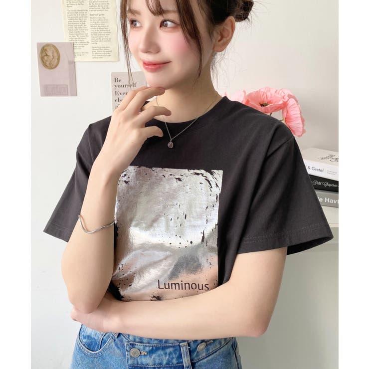 ヴィンテージライク箔プリント半袖Tシャツ[品番：ERMW0000199