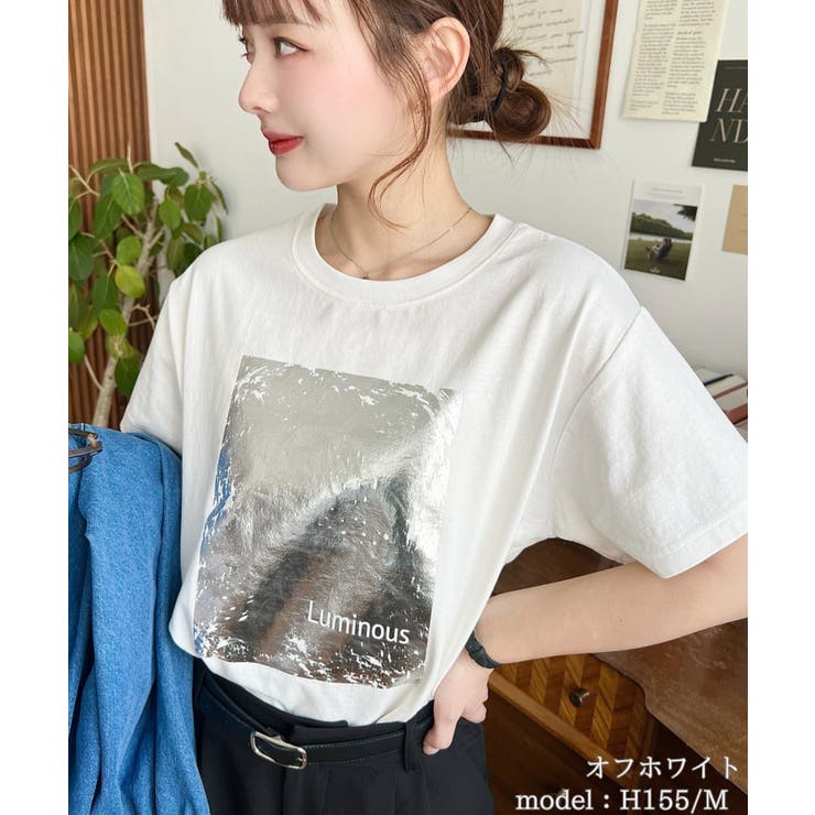 ヴィンテージライク箔プリント半袖Tシャツ[品番：ERMW0000199