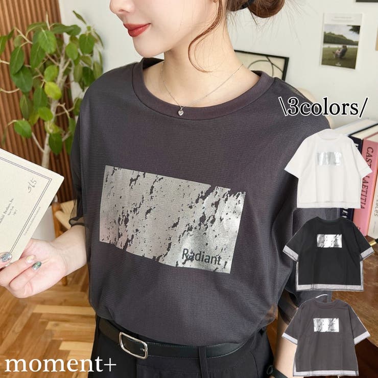 チュールレイヤード箔プリント半袖Tシャツ | moment+ | 詳細画像1 