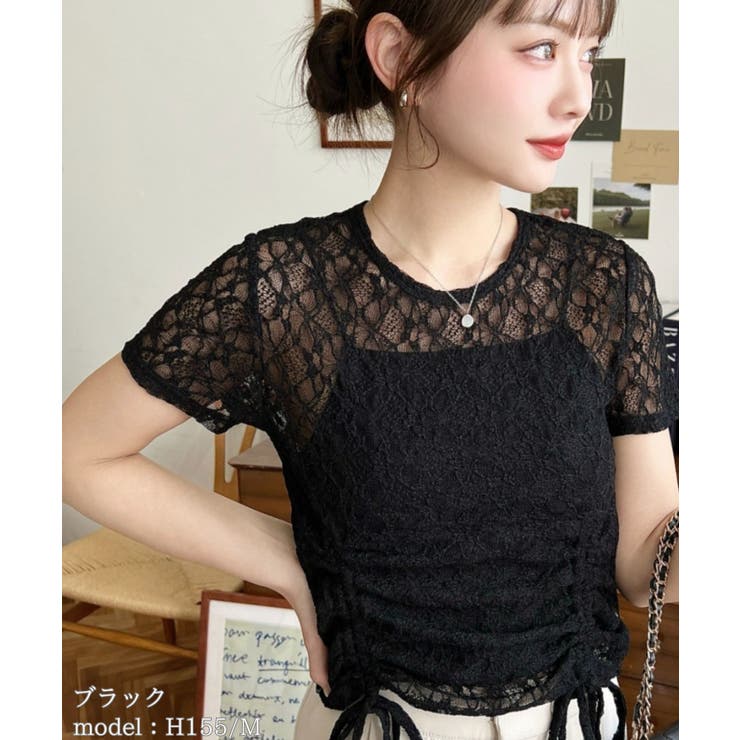 tシャツ ストレッチレースドロストトップス レディース FREE'S MART tシャツ ストレッチレースドロストトップス