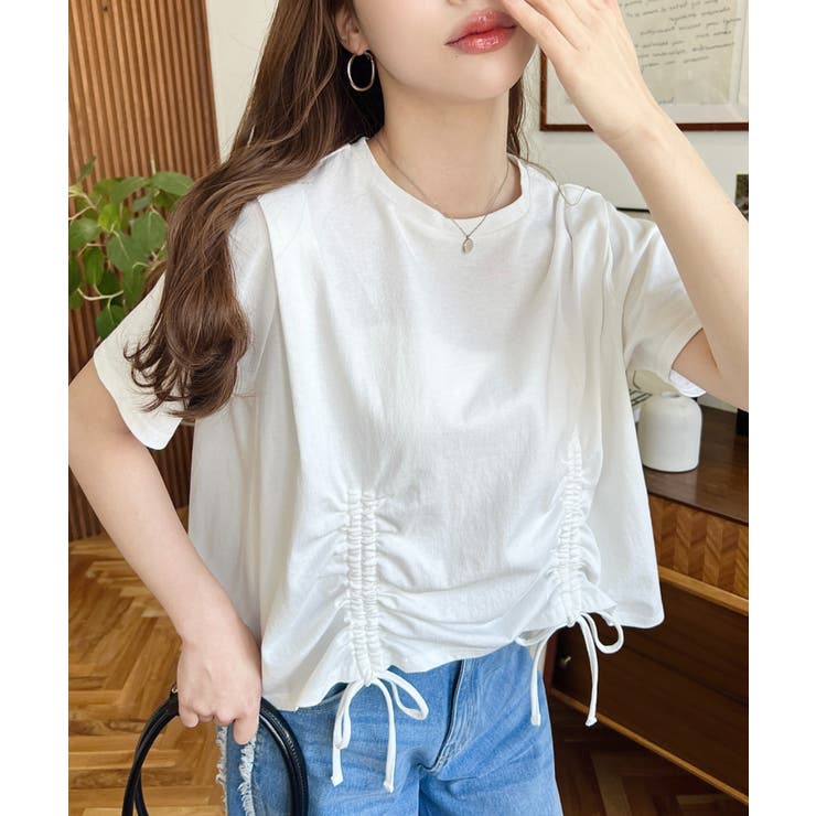 7色 Tシャツ 半袖 トップス エンボス加工 ドロップショルダー ♪ セール】in the attic カットジャガード＆バックカラー デニム