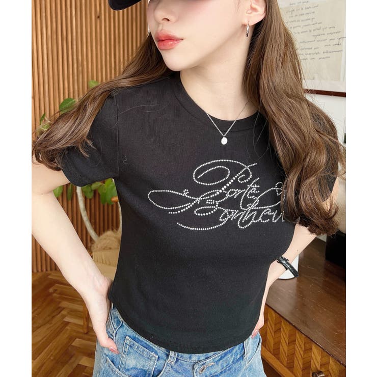 ラインストーンロゴ半袖チビTシャツ[品番：ERMW0000206