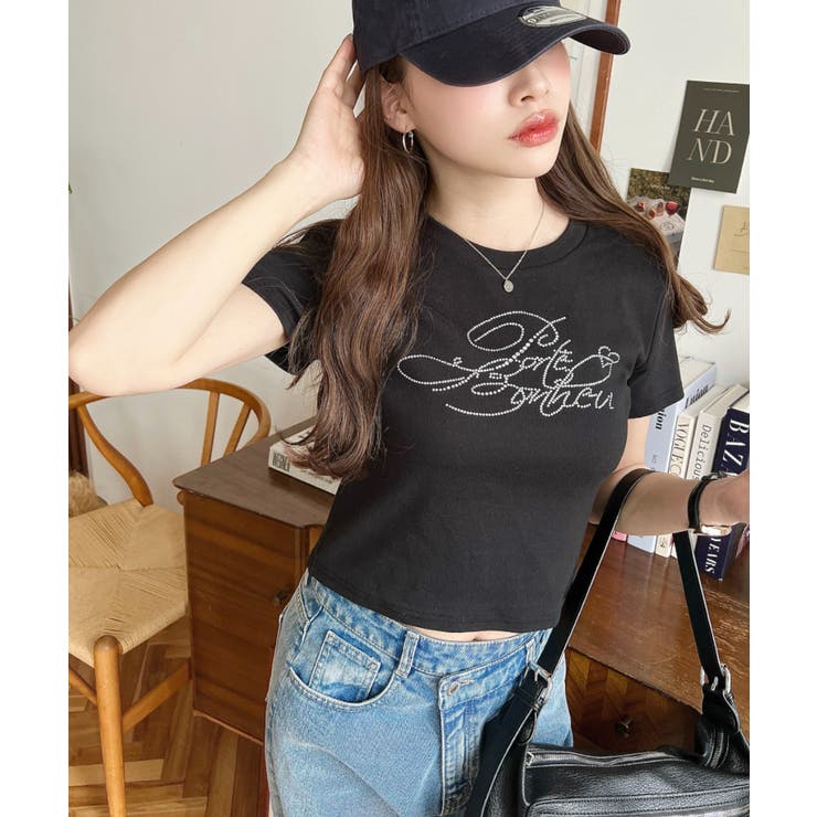 ラインストーンロゴ半袖チビTシャツ[品番：ERMW0000206
