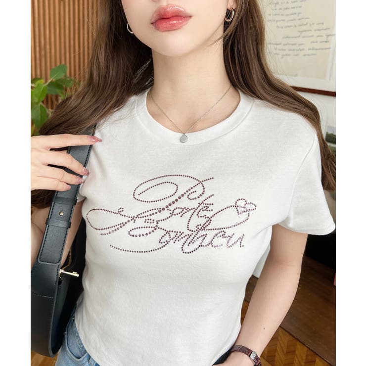 ラインストーンロゴ半袖チビTシャツ[品番：ERMW0000206