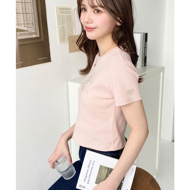 ラインストーンロゴ半袖チビTシャツ[品番:ERMW0000206 ラインストーンロゴ半袖チビTシャツ[品番:ERMW0000206