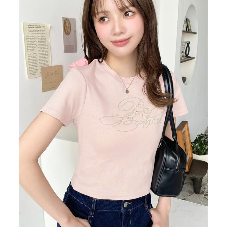 ラインストーンロゴ半袖チビTシャツ[品番：ERMW0000206