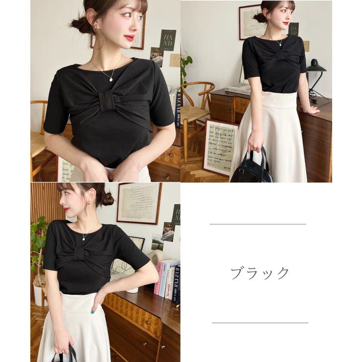 d.i.a リボンディテール 半袖トップス ブラック リボンディティール半袖Tシャツ[品番：ERMW0000208]｜moment+