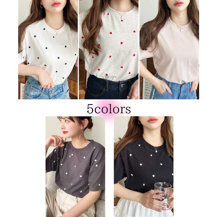 ハート刺繍半袖Tシャツ[品番：ERMW0000167]｜moment+（モーメント