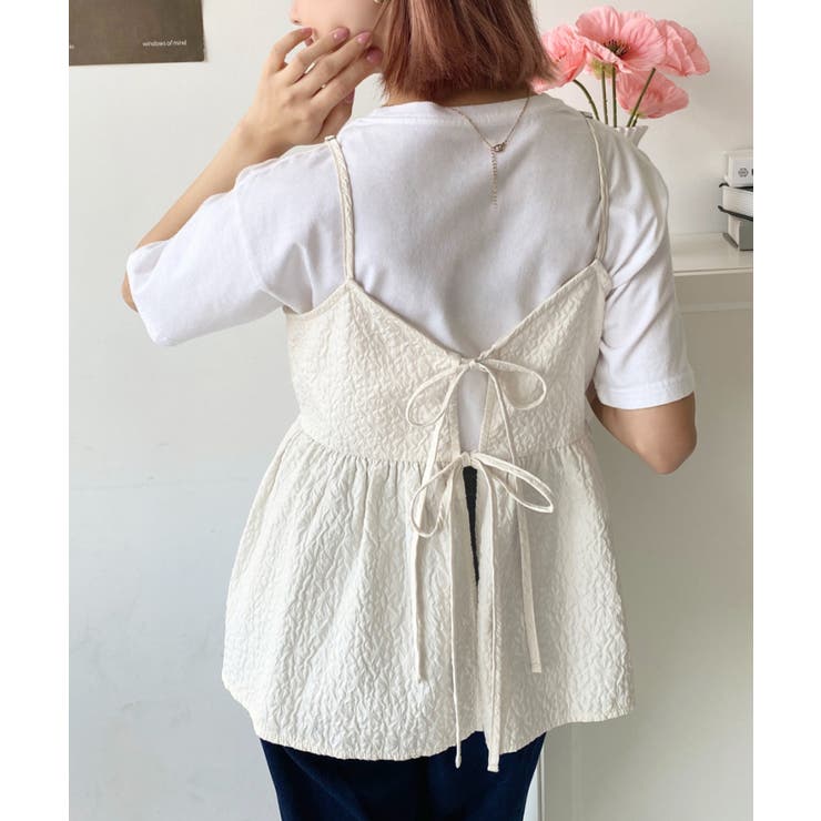 リボンペプラムジャカードワンピース（アイボリー） フラワージャカード ワンピース(ワンピース)｜TO BE CHIC(トゥー