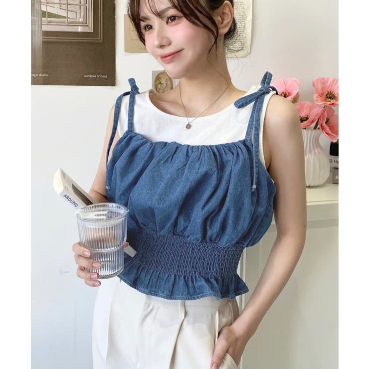 ライトオンスデニムシャーリングリボンキャミビスチェ | moment+ | 詳細画像6 