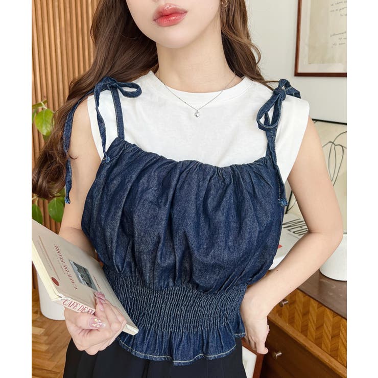 ライトオンスデニムシャーリングリボンキャミビスチェ | moment+ | 詳細画像9 