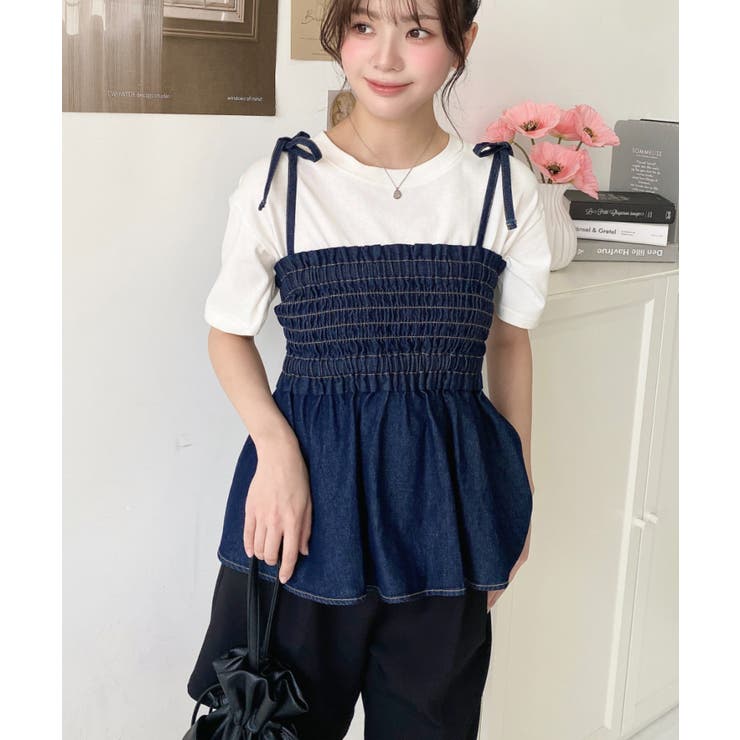 ライトオンスデニムシャーリングリボンペプラムキャミビスチェ | moment+ | 詳細画像11 