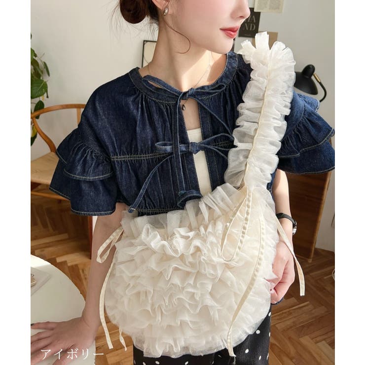 アイボリー | チュールフリルハーフムーンバッグ | moment+