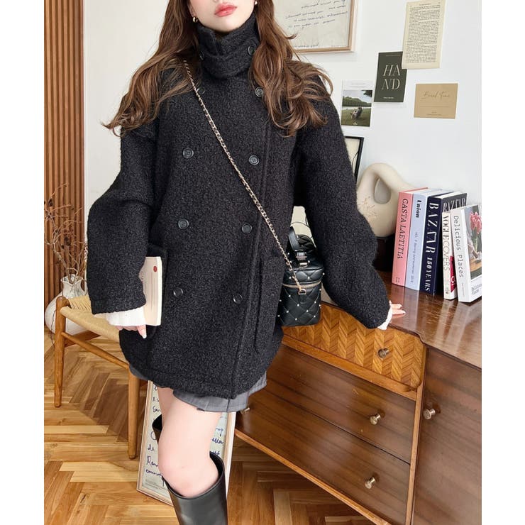 ブラック | 2WAYアレンジカラーPコートリングフェイクウール | moment+