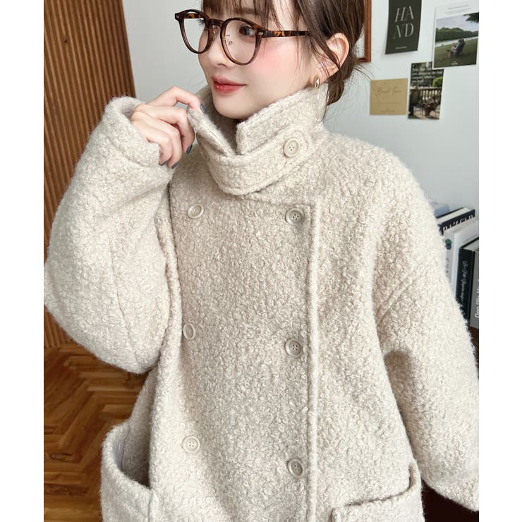 グレイッシュベージュ | 2WAYアレンジカラーPコートリングフェイクウール | moment+