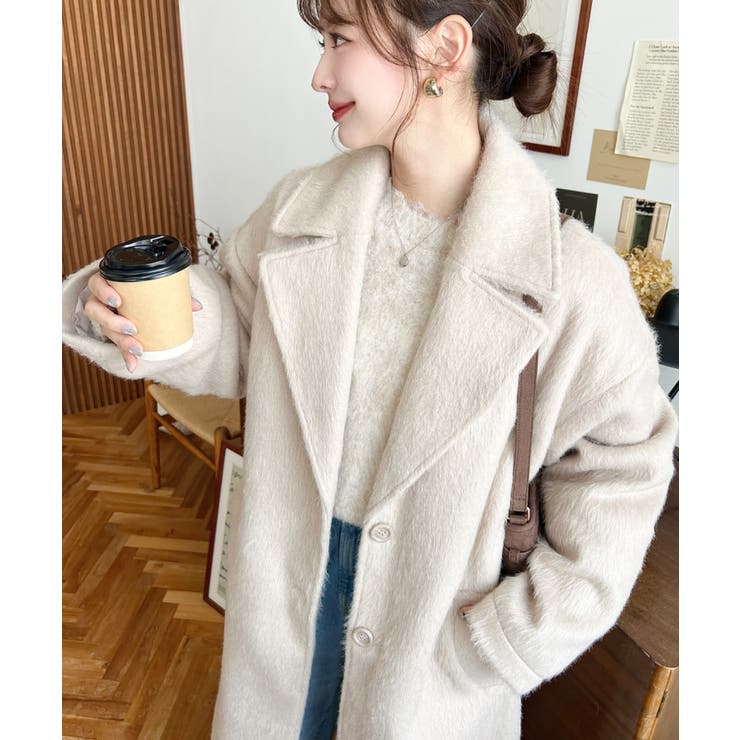 美品★FOXEY★ゆったりオーバーサイズ★ふんわりモヘアシャギーコート★ moment+ コート チェスターコート ニットシャギーロングチェスター