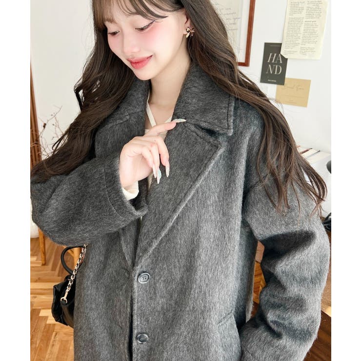 チャコールグレー | ロングチェスターシャギーコート | moment+