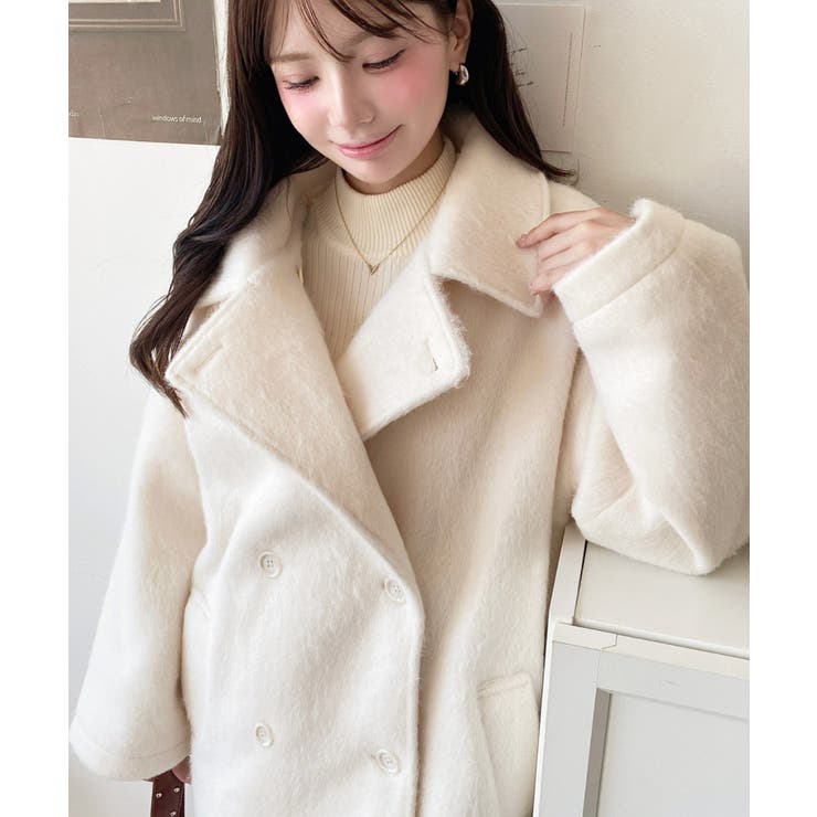 2WAYアレンジカラーミドル丈ニットシャギーPコートジャケット[品番