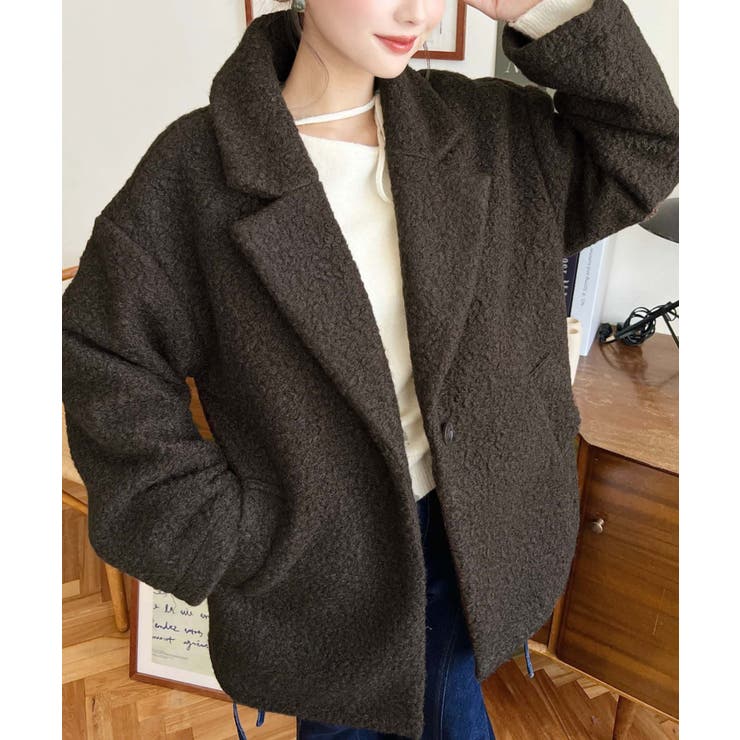 フェイクリングウールルーズシルエットテーラードジャケット[品番