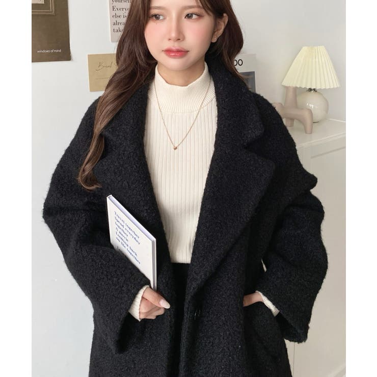 ブラック | フェイクリングウールルーズシルエットテーラードジャケット | moment+