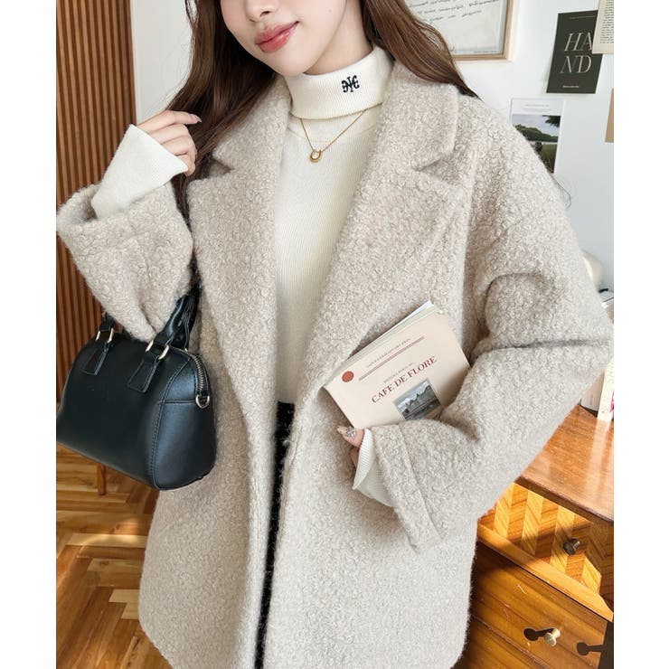 グレイッシュベージュ | フェイクリングウールルーズシルエットテーラードジャケット | moment+