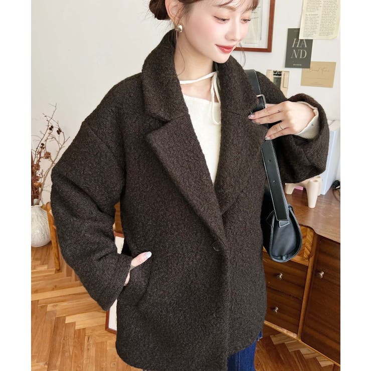 フェイクリングウールルーズシルエットテーラードジャケット[品番