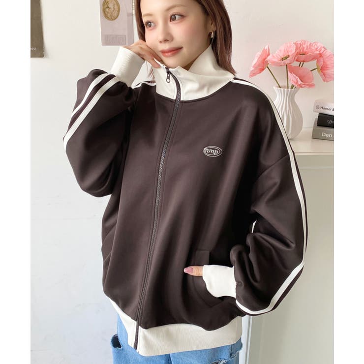 ブラウン | ロゴ刺繍トラックジャケット | moment+