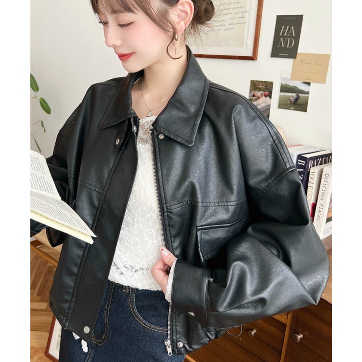 ヴィンテージライクマットフェイクレザー2WAYカラーショートブルゾン | moment+ | 詳細画像11 