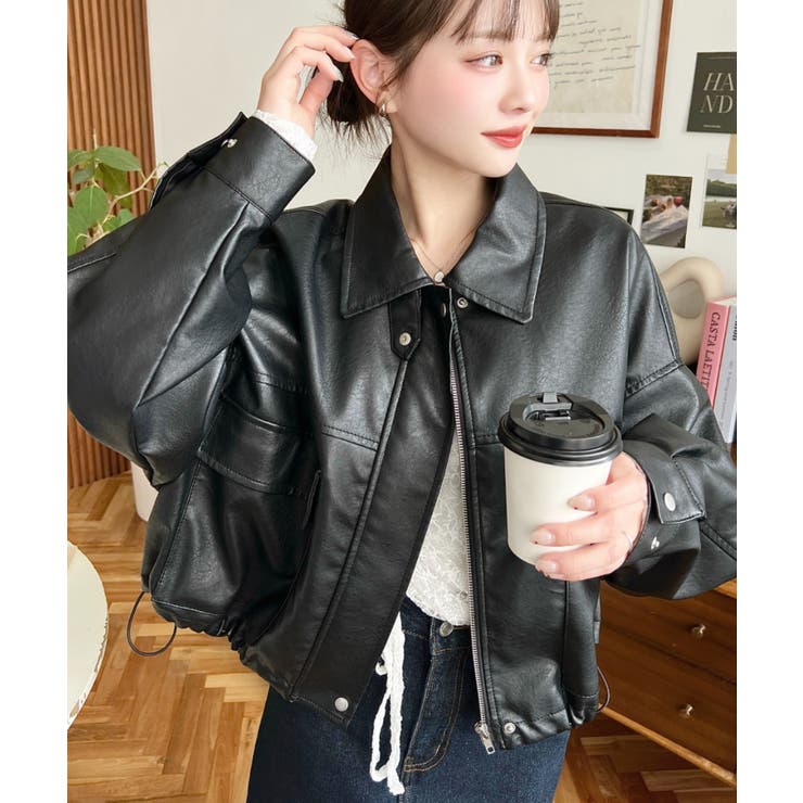 ヴィンテージライクマットフェイクレザー2WAYカラーショートブルゾン | moment+ | 詳細画像12 