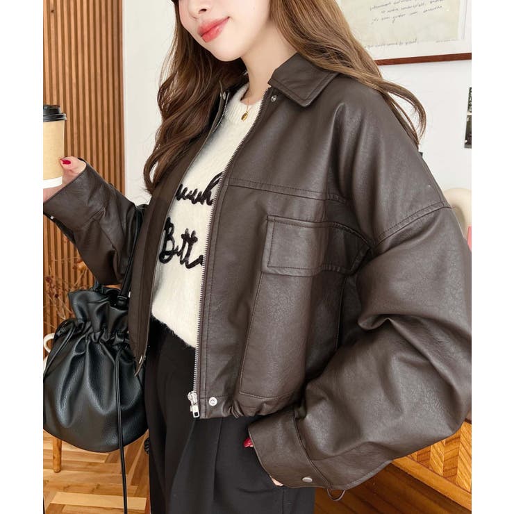 ヴィンテージライクマットフェイクレザー2WAYカラーショートブルゾン | moment+ | 詳細画像16 