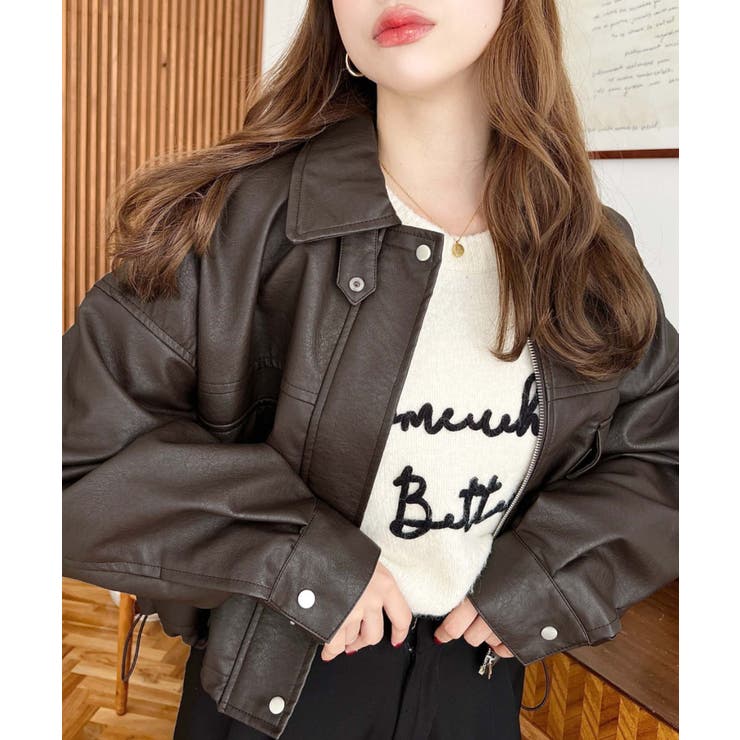 ヴィンテージライクマットフェイクレザー2WAYカラーショートブルゾン | moment+ | 詳細画像18 