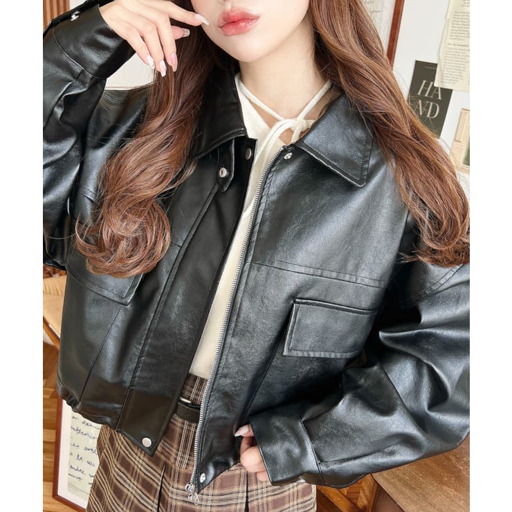 ヴィンテージライクマットフェイクレザー2WAYカラーショートブルゾン | moment+ | 詳細画像2 