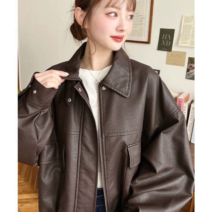 ヴィンテージライクマットフェイクレザー2WAYカラーショートブルゾン | moment+ | 詳細画像22 