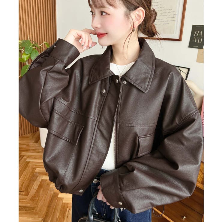 ヴィンテージライクマットフェイクレザー2WAYカラーショートブルゾン | moment+ | 詳細画像24 