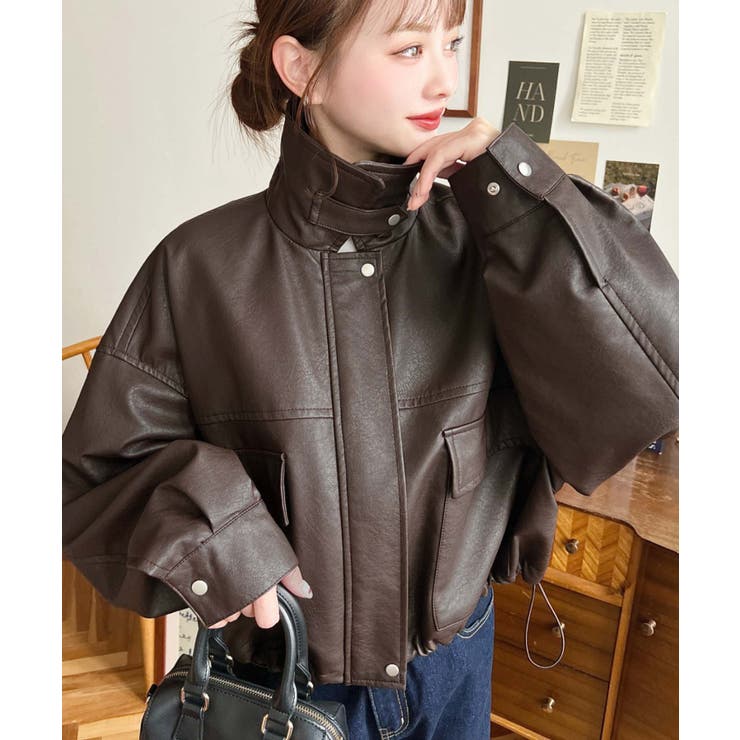 ヴィンテージライクマットフェイクレザー2WAYカラーショートブルゾン | moment+ | 詳細画像26 