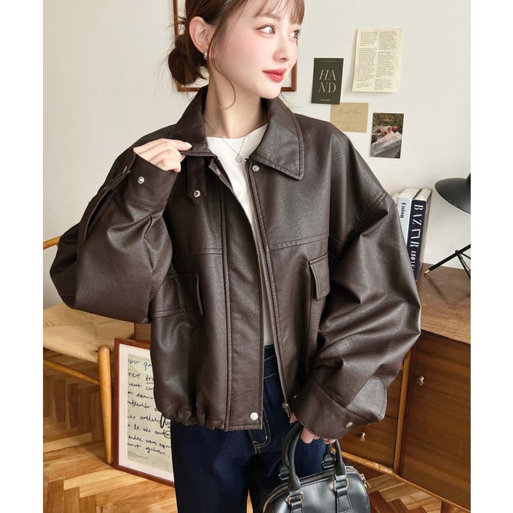 ヴィンテージライクマットフェイクレザー2WAYカラーショートブルゾン | moment+ | 詳細画像27 