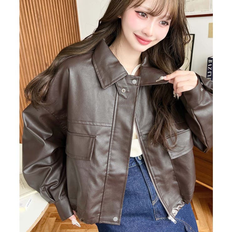 ヴィンテージライクマットフェイクレザー2WAYカラーショートブルゾン | moment+ | 詳細画像28 