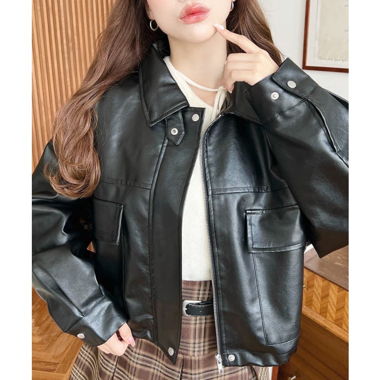 ヴィンテージライクマットフェイクレザー2WAYカラーショートブルゾン | moment+ | 詳細画像3 