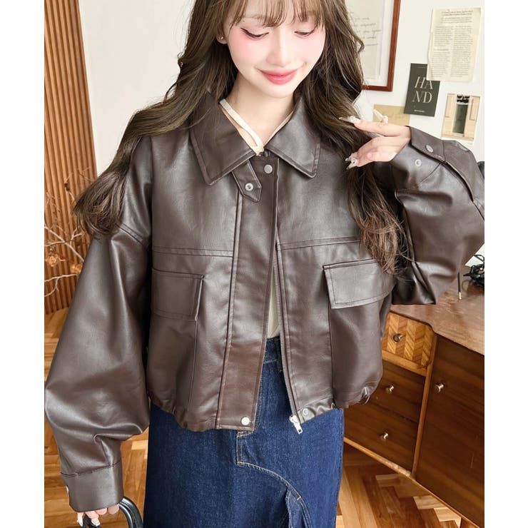 ヴィンテージライクマットフェイクレザー2WAYカラーショートブルゾン | moment+ | 詳細画像30 