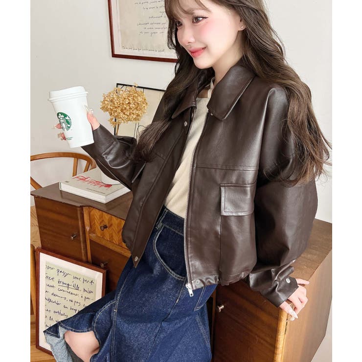 ヴィンテージライクマットフェイクレザー2WAYカラーショートブルゾン | moment+ | 詳細画像32 