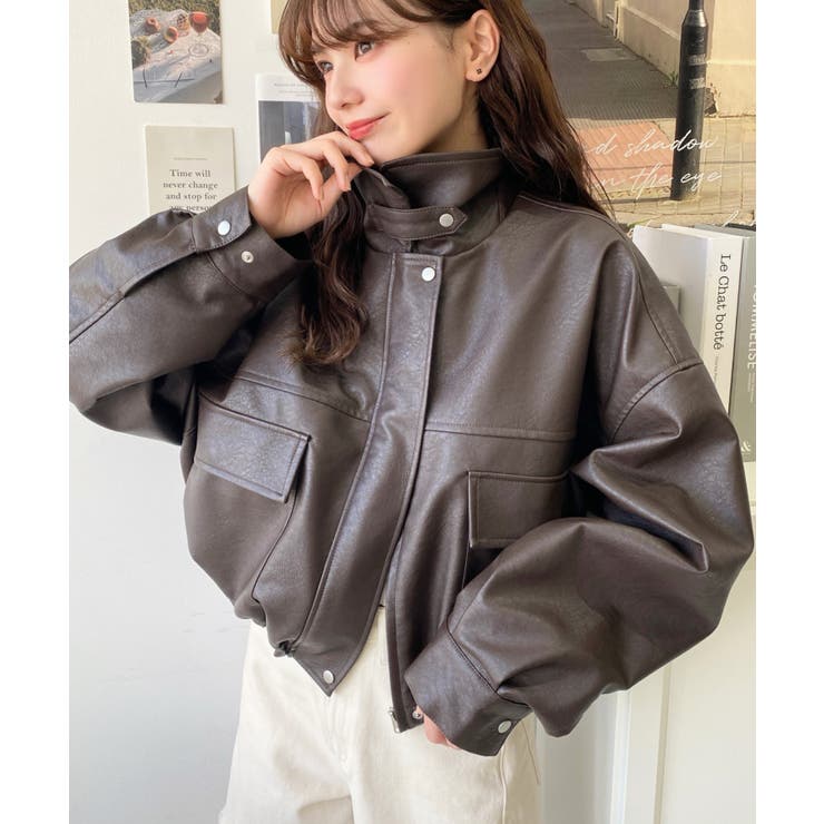 ヴィンテージライクマットフェイクレザー2WAYカラーショートブルゾン | moment+ | 詳細画像36 