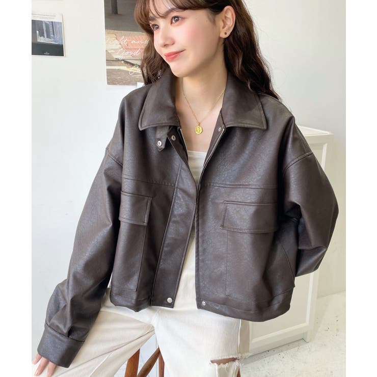 ヴィンテージライクマットフェイクレザー2WAYカラーショートブルゾン | moment+ | 詳細画像37 