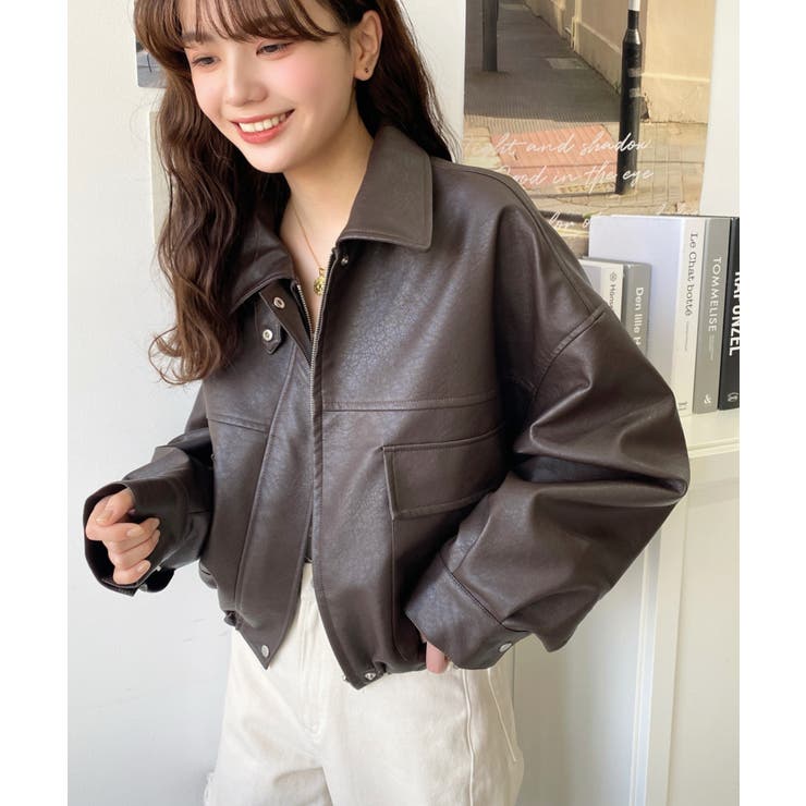 ヴィンテージライクマットフェイクレザー2WAYカラーショートブルゾン | moment+ | 詳細画像38 