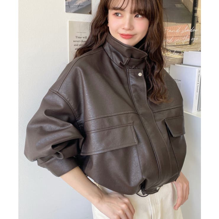 ヴィンテージライクマットフェイクレザー2WAYカラーショートブルゾン | moment+ | 詳細画像40 