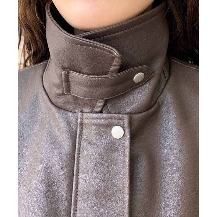 ヴィンテージライクマットフェイクレザー2WAYカラーショートブルゾン | moment+ | 詳細画像41 