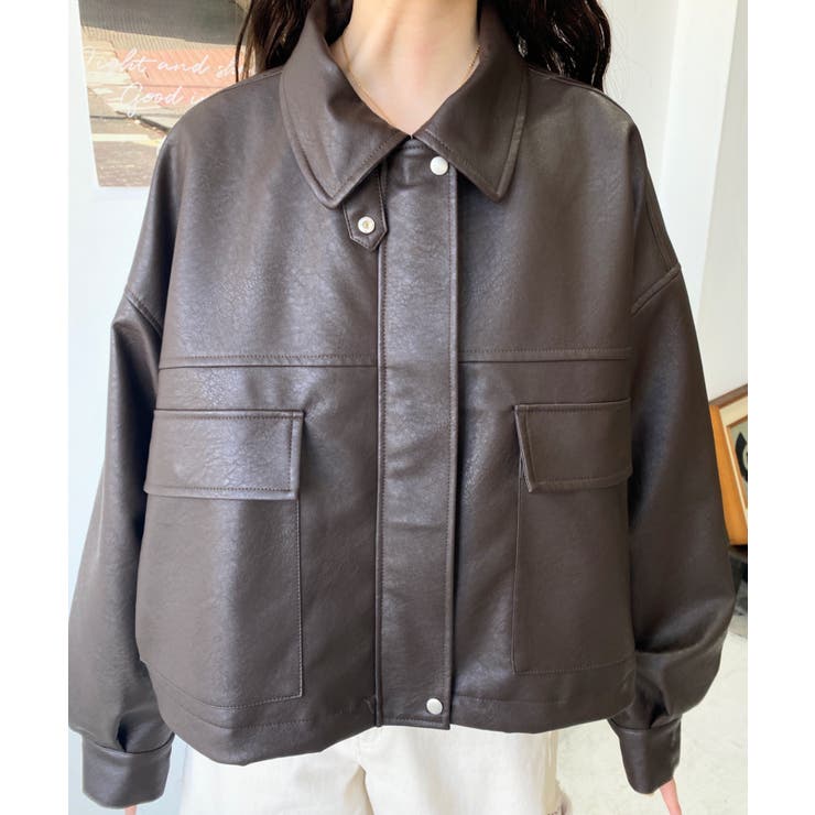 ヴィンテージライクマットフェイクレザー2WAYカラーショートブルゾン | moment+ | 詳細画像42 